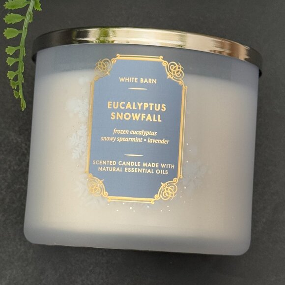 BBW Eucalyptus Snowfall White Barn Bath & Body Works 3 Wick Candle - Picture 5 of 10